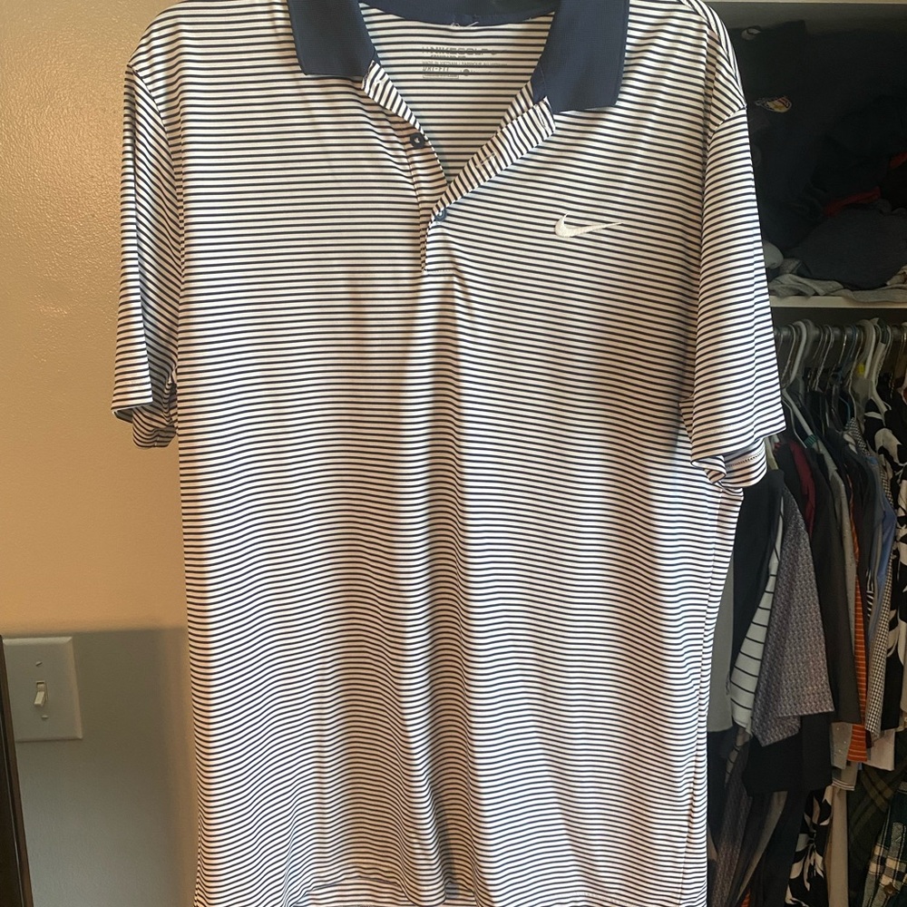 Nike Men's Navy Striped Polo Shirt